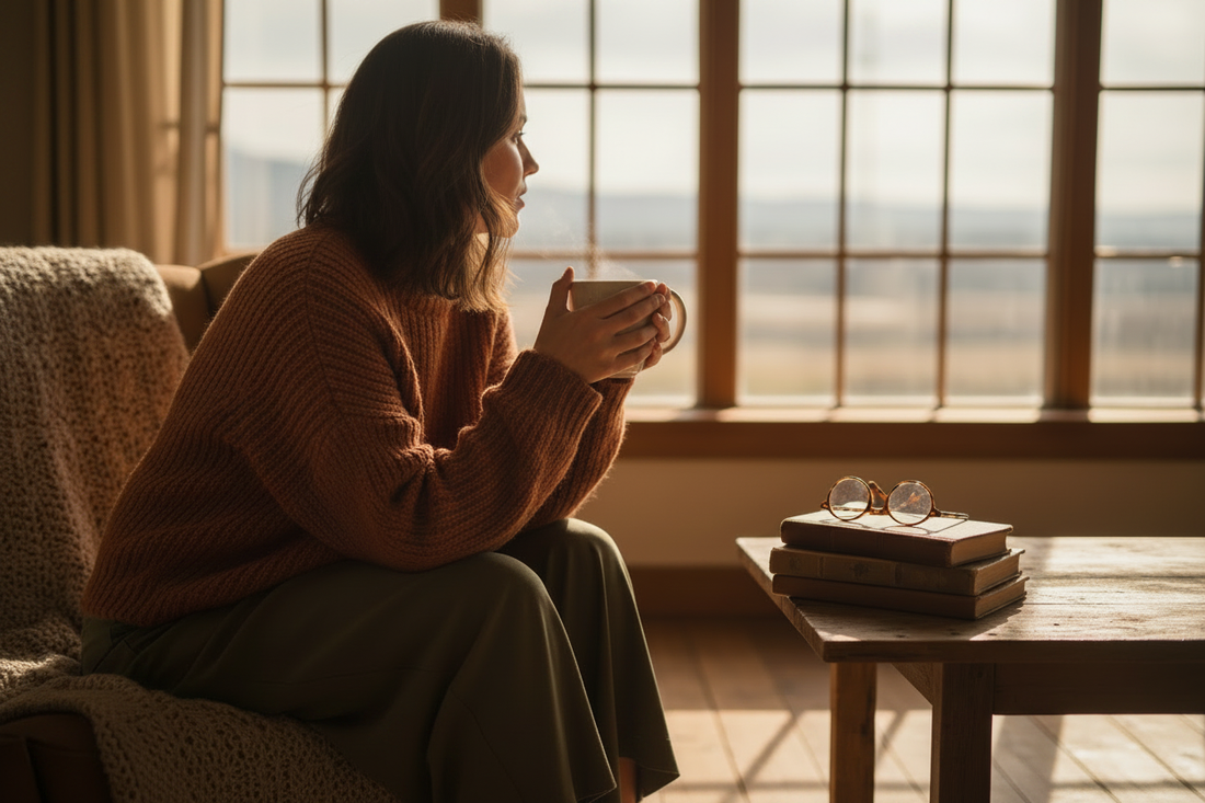 A young woman sitting by a bright window looking thoughtful — representing the moment of a new PCOS diagnosis and the questions that follow