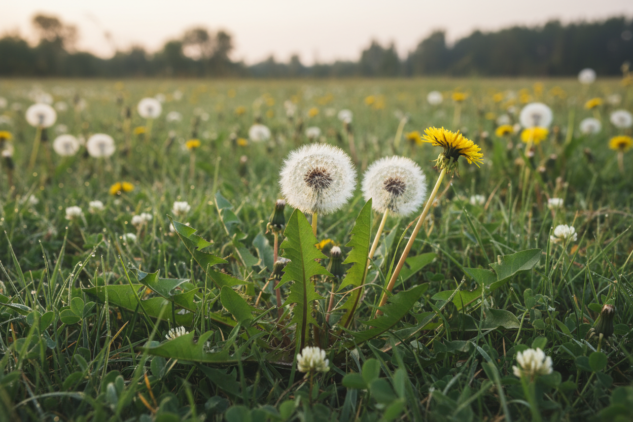 Dandelion plants in field