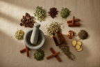 Gut Cleanse Flat Lay with Mortar and Pestle