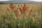 Yellow dock plant Rumex crispus growing wild in a field with reddish-brown seed heads