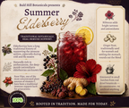 Summer Elderberry ad graphic: a mason jar of ruby-purple elderberry drink over ice with lemon, surrounded by dried elderberries, rose hips, hibiscus, ginger root, and honey, with the headline Summer Elderberry and the line Traditionally brewed to support your immune system