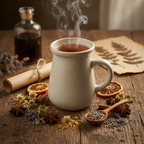 Steaming herbal tea cup
